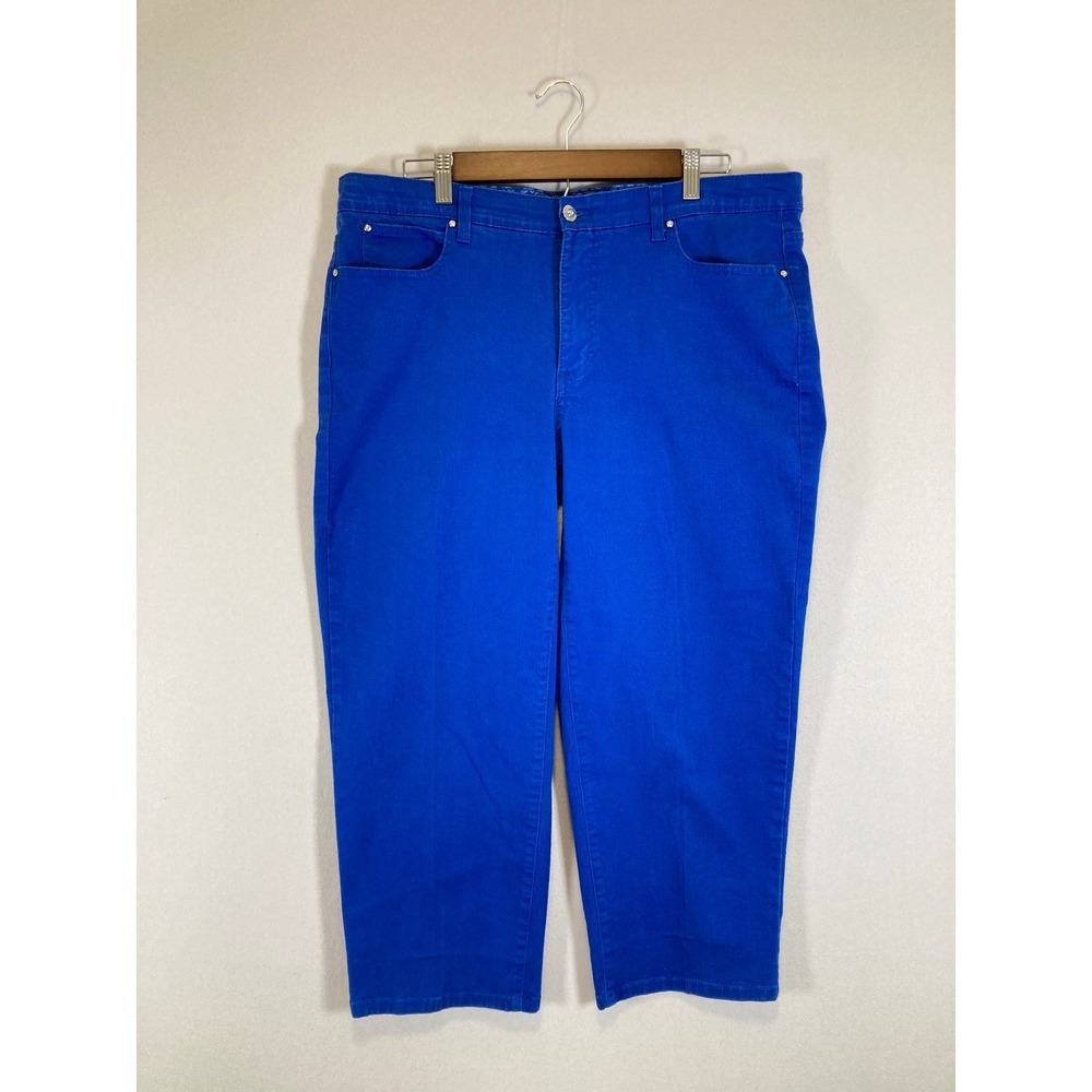 Vibrant JM Collection Womens 14 Blue Cropped Straight Leg‎ Embroidered Pants